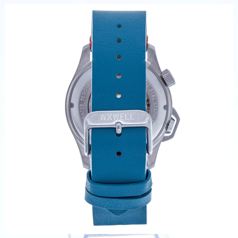 Axwell Vertigo Leather-Band Miyota Watch w/Date - Blue - AXWAW101-10-MIY-L