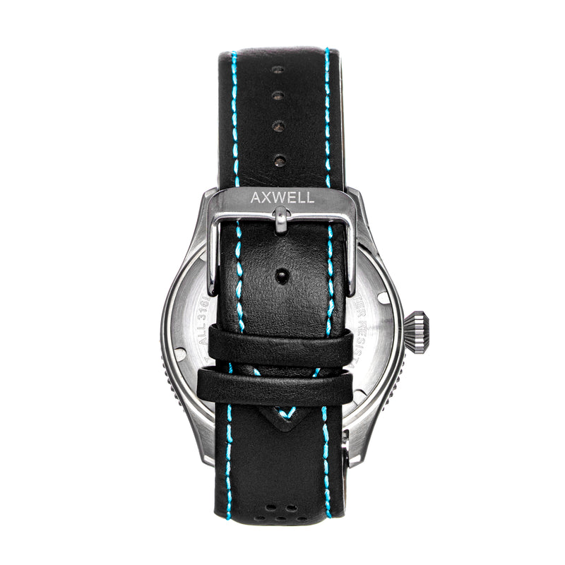 Axwell Arrow Leather-Band Watch w/Date - Black/Blue - AXWAW102-4