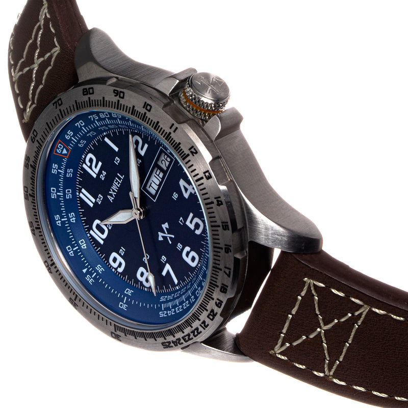 Axwell Blazer Leather Strap Watch - Brown/Navy - AXWAW106-3