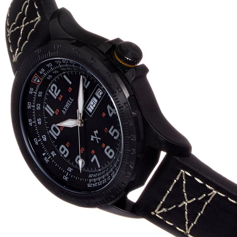 Axwell Blazer Leather Strap Watch - Black - AXWAW106-5