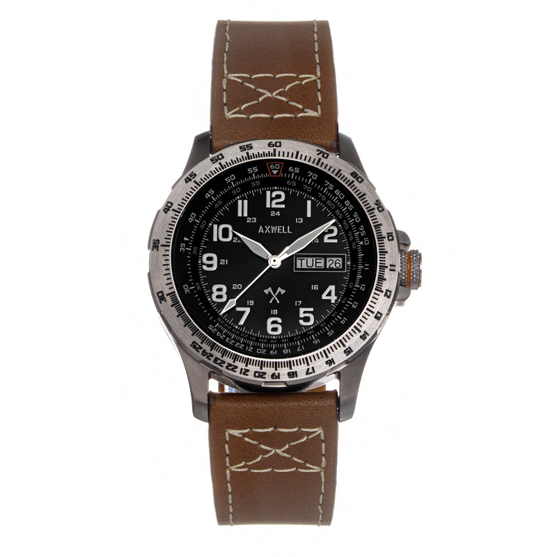 Axwell Blazer Leather Strap Watch - Tan/Black - AXWAW106-1
